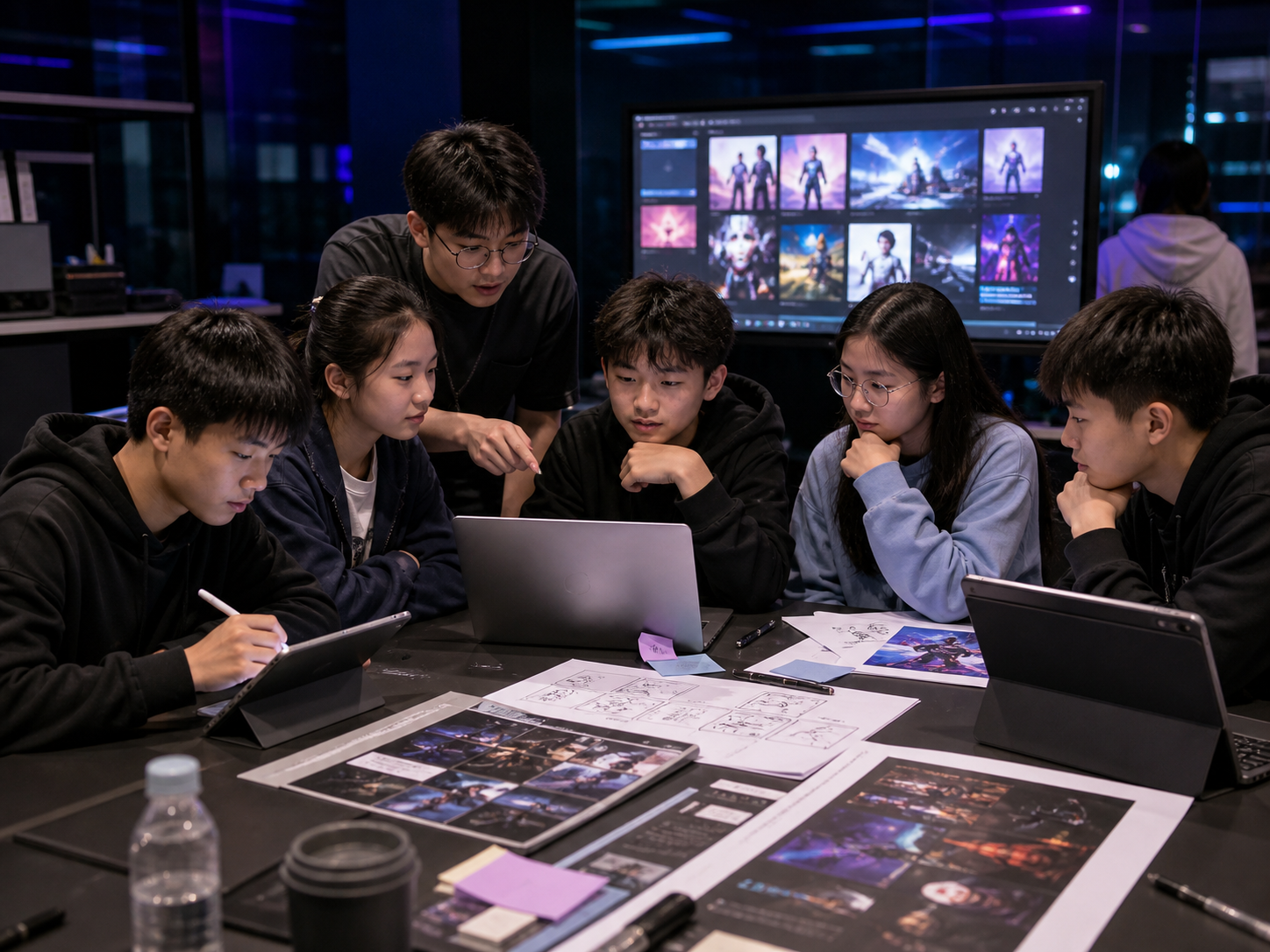 青少年团队在导师指导下使用 AI 完成数字创作项目
