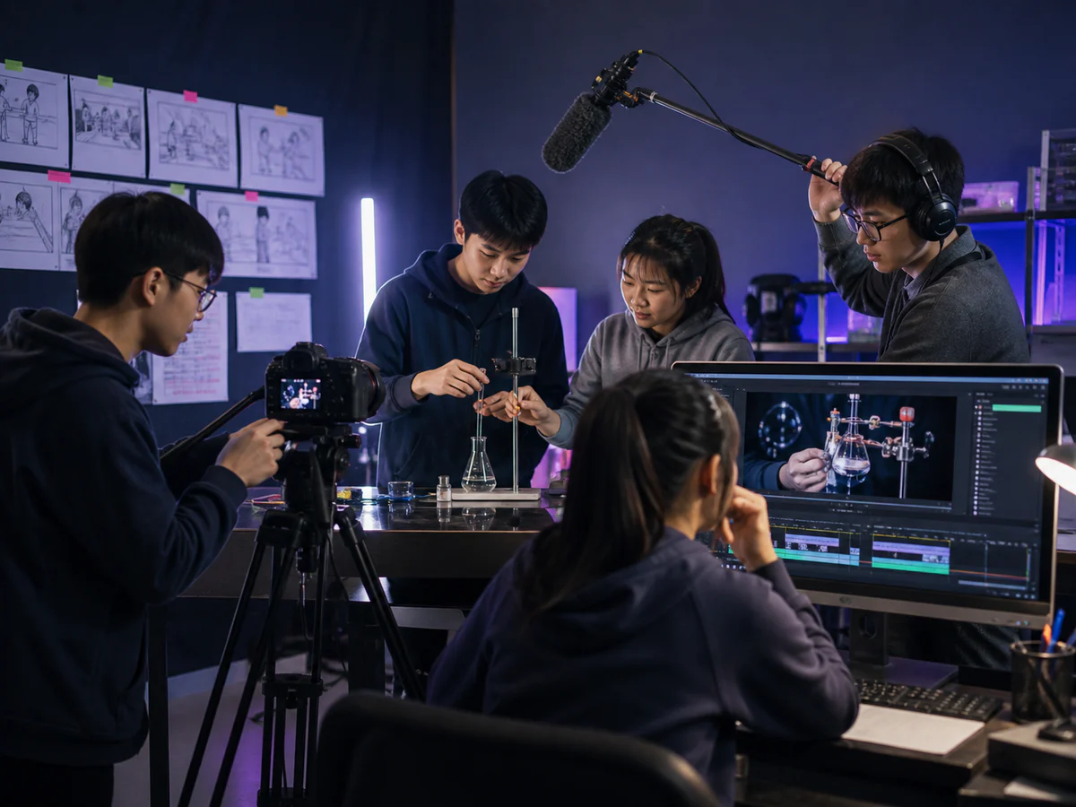 原创科学短视频拍摄与剪辑过程视觉示意