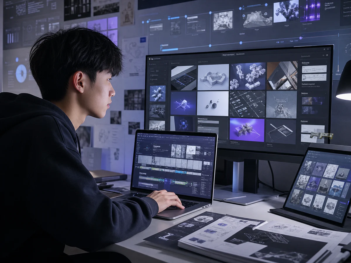 个人数字作品集网站制作过程视觉示意